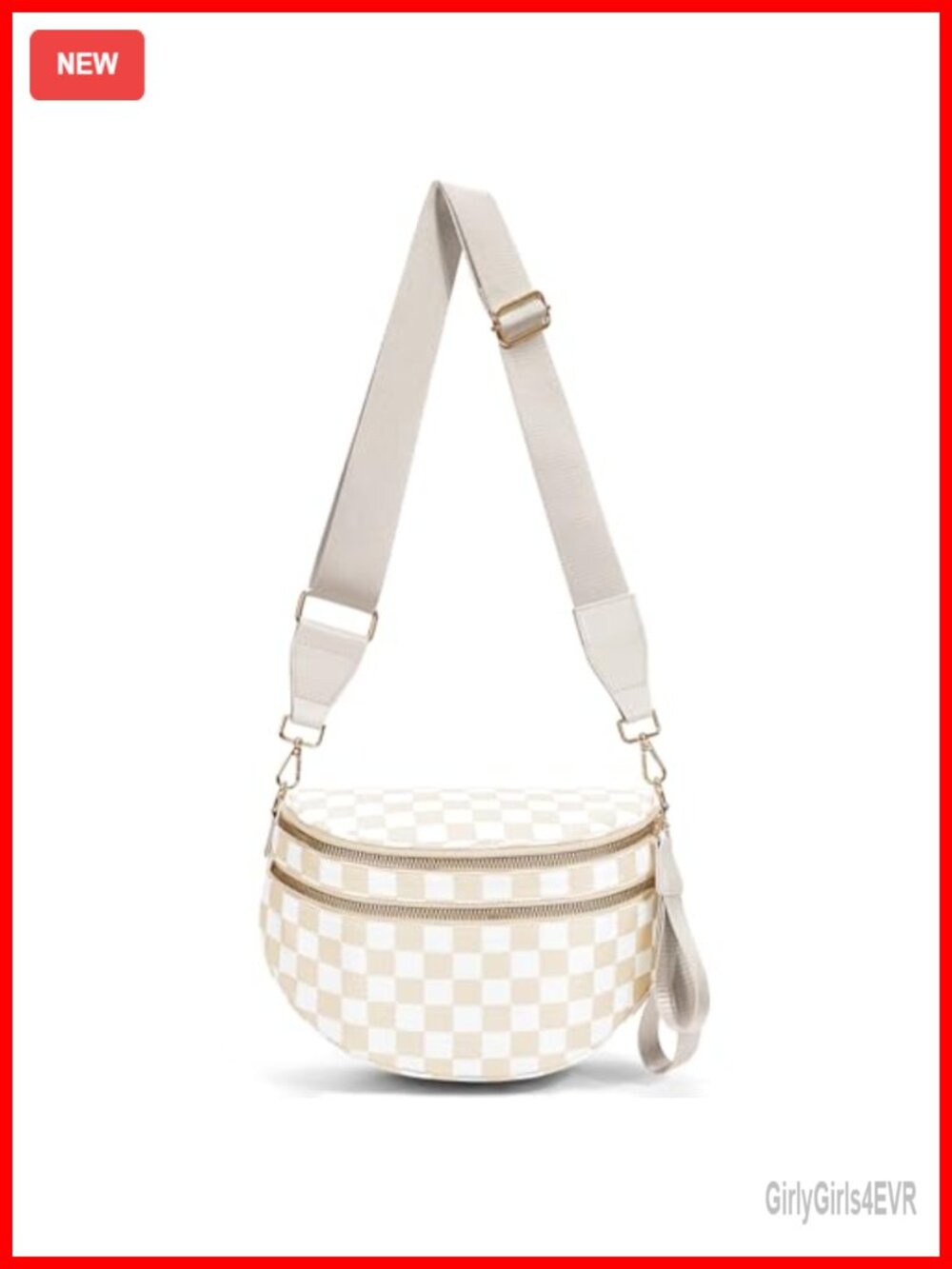 Checkered Crossbody Bag Waterproof Nylon Fanny Pack with Adjustable Strap